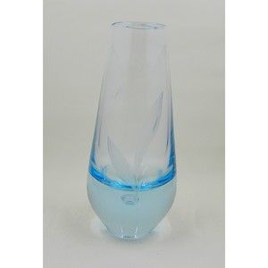Randsfjord Handblown Glass Etched Bluebell Crystal Vase Controlled Bubble Base